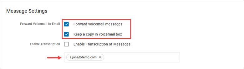 Connected Voice manage email settings screenshot