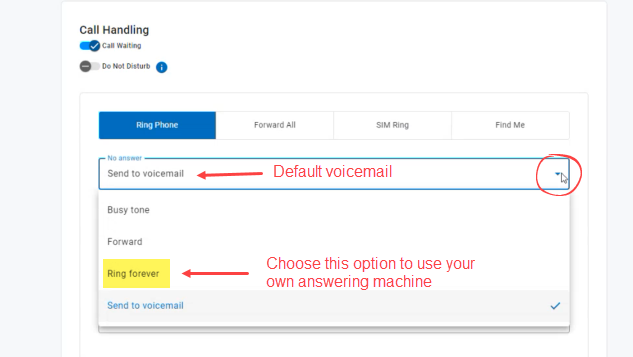 Configuraciones de manejo de llamadas de Connected Voice