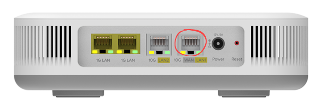 Bottom view of wired pod W1700K, showing 10G WAN port