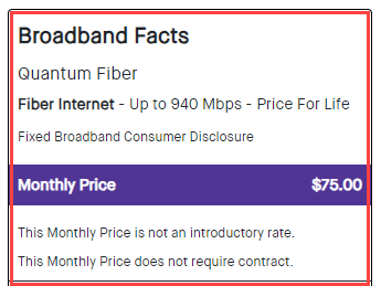 Quantum Fiber Broadband Internet Label: Broadband facts