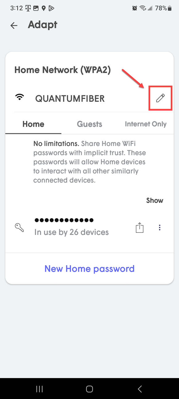 360 WiFi app Home Network screen