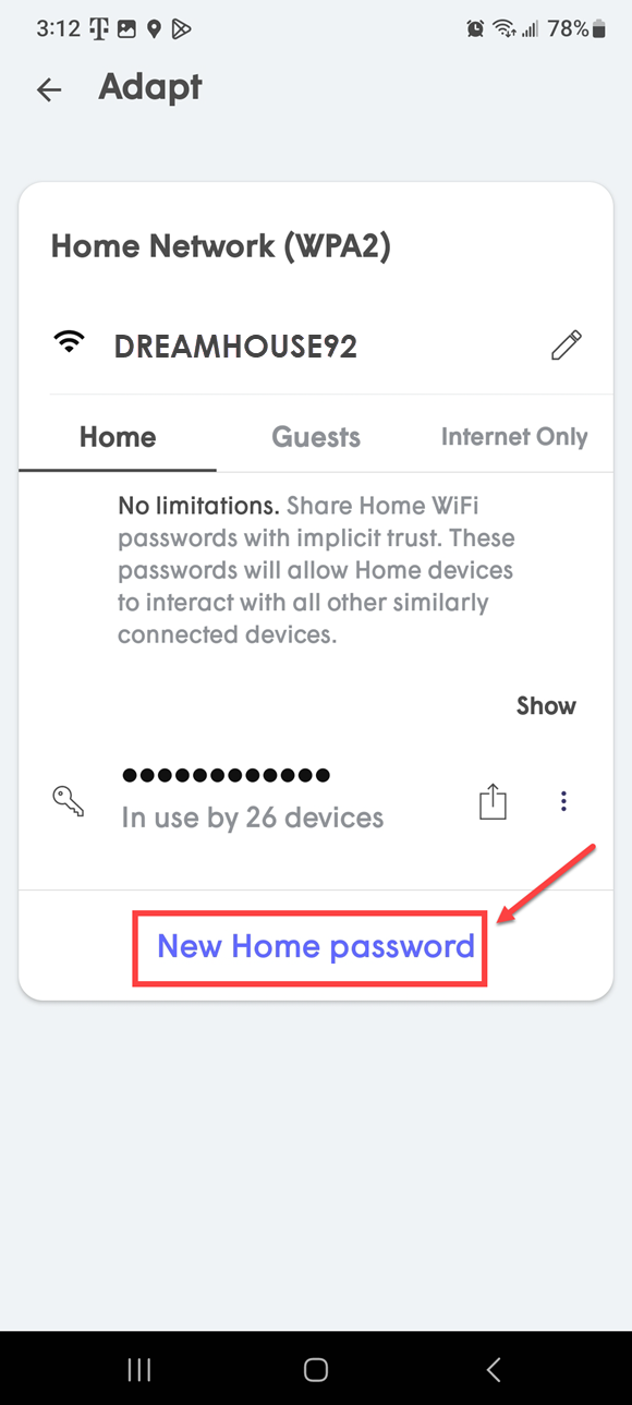 360 WiFi app New Home password