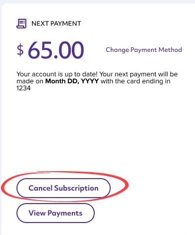 Cancel subscription from account home page