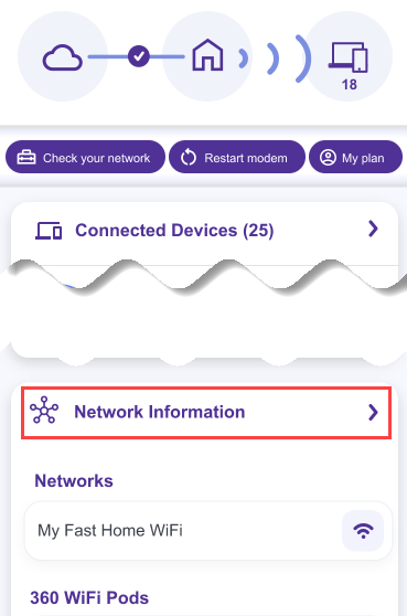 Quantum Fiber app showing Network Information section