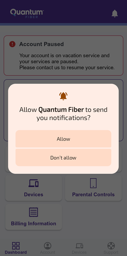 Android device allow notifications popup