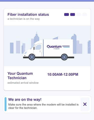 Installation appointment showing technician on the way