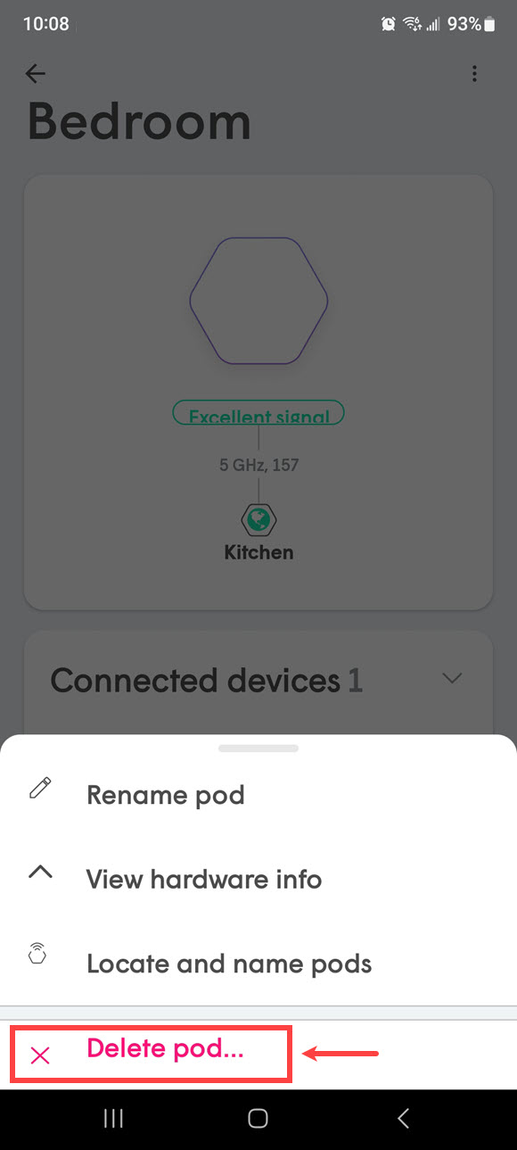 360 WiFi app screenshot, delete pod