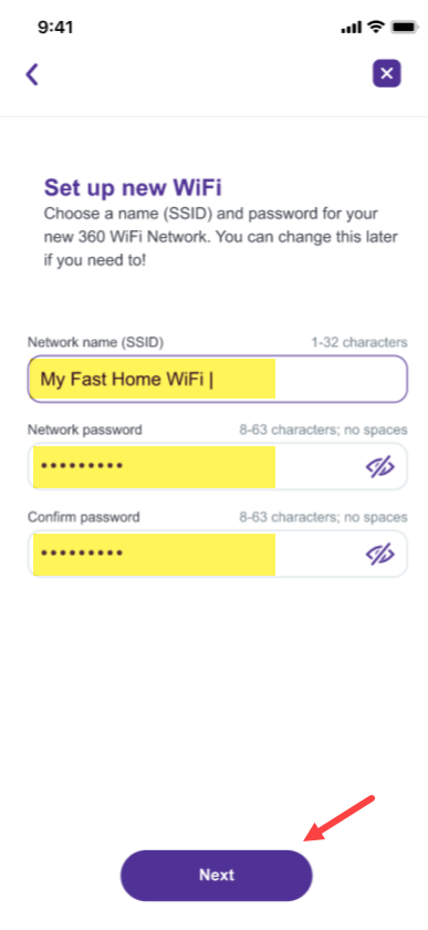 App screenshot showing set up new WiFi