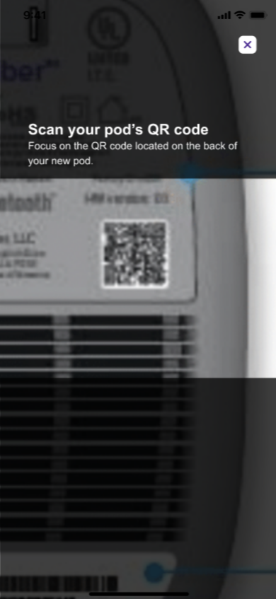 Example image of scanning QR code on back of wireless pod