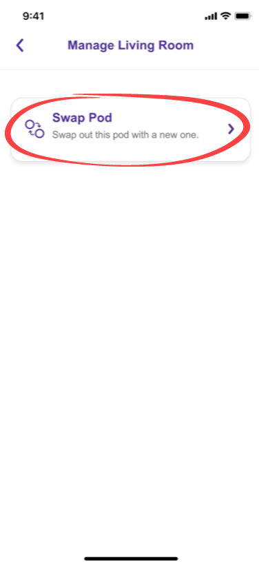 Screenshot of manage pod screen showing Swap Pod link