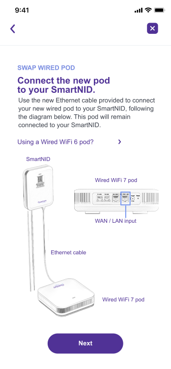 App screenshot showing how to connect Ethernet to SmartNID screen