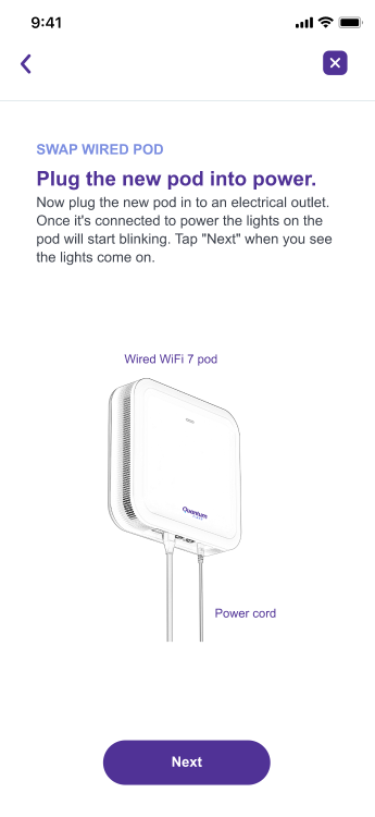 App screenshot showing how to plug in wired pod