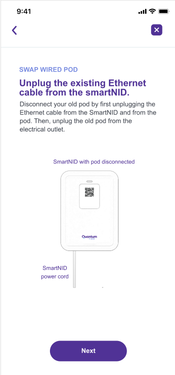 App screenshot showing how to unplug Ethernet from SmartNID