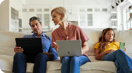 Family using devices